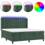Cama box spring colchón y LED terciopelo verde oscuro 180x200cm