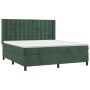 Cama box spring colchón y LED terciopelo verde oscuro 180x200cm