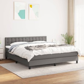 Cama box spring con colchón tela gris oscuro 160x200 cm de , Camas y somieres - Ref: Foro24-3140386, Precio: 478,22 €, Descue...