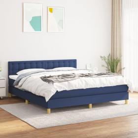 Box spring bed with blue fabric mattress 160x200 cm by , Beds and slatted bases - Ref: Foro24-3140951, Price: 488,90 €, Disco...