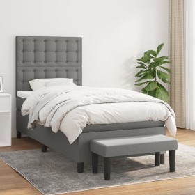 Box spring bed with dark gray fabric mattress 100x200 cm by , Beds and slatted bases - Ref: Foro24-3136894, Price: 413,20 €, ...