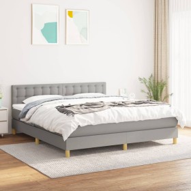 Box spring bed with light gray fabric mattress 160x200 cm by , Beds and slatted bases - Ref: Foro24-3140945, Price: 488,38 €,...