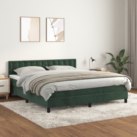 Box spring bed with dark green velvet mattress 180x200 cm