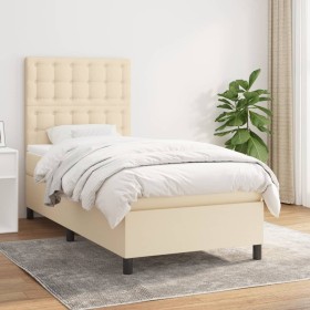 Cama box spring con colchón tela color crema 90x200 cm de , Camas y somieres - Ref: Foro24-3142070, Precio: 350,99 €, Descuen...