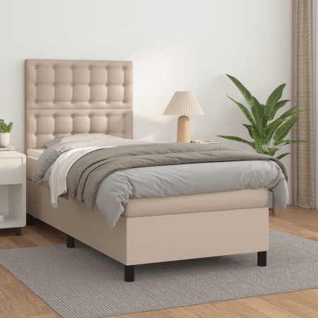 Cama box spring con colchón cuero sintético capuchino 100x200cm de , Camas y somieres - Ref: Foro24-3142832, Precio: 393,99 €...