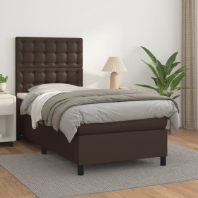 Box spring bed with brown synthetic leather mattress 100x200 cm by , Beds and slatted bases - Ref: Foro24-3142830, Price: 398...