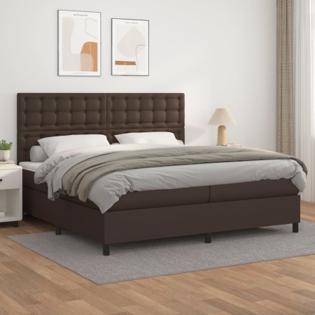 Cama box spring con colchón cuero sintético marrón 200x200 cm de , Camas y somieres - Ref: Foro24-3142866, Precio: 735,85 €, ...