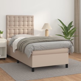 Box spring bed with cappuccino synthetic leather mattress 90x200 cm by , Beds and slatted bases - Ref: Foro24-3142826, Price:...