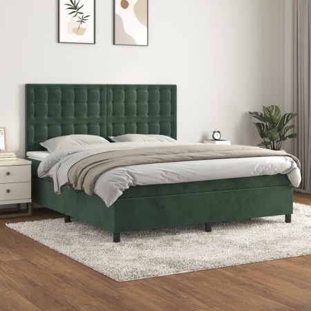 Cama box spring con colchón terciopelo verde oscuro 180x200 cm de , Camas y somieres - Ref: Foro24-3143280, Precio: 642,89 €,...