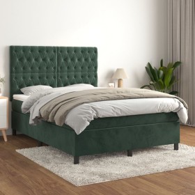 Box spring bed with dark green velvet mattress 140x190 cm by , Beds and slatted bases - Ref: Foro24-3143202, Price: 529,56 €,...