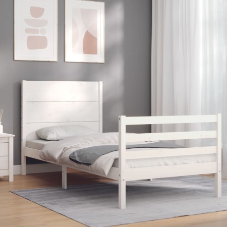 Estructura de cama con cabecero madera maciza blanco de , Camas y somieres - Ref: Foro24-3194602, Precio: 105,99 €, Descuento: %