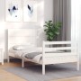 White solid wood bed frame with headboard by , Beds and slatted bases - Ref: Foro24-3194602, Price: 105,99 €, Discount: %