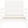 White solid wood bed frame with headboard by , Beds and slatted bases - Ref: Foro24-3194602, Price: 105,99 €, Discount: %