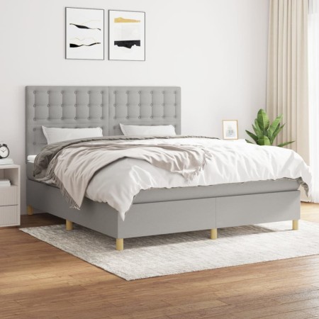 Cama box spring con colchón tela gris claro 160x200 cm de , Camas y somieres - Ref: Foro24-3142665, Precio: 571,08 €, Descuen...