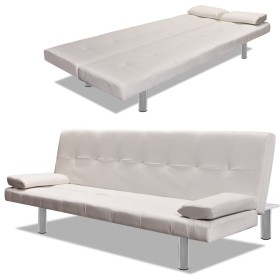 Sofá cama con dos cojines cuero artificial ajustable crema de vidaXL, Sofás - Ref: Foro24-241723, Precio: 173,93 €, Descuento: %