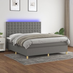 Cama box spring colchón y luces LED tela gris oscuro 160x200 cm de , Camas y somieres - Ref: Foro24-3135766, Precio: 594,68 €...