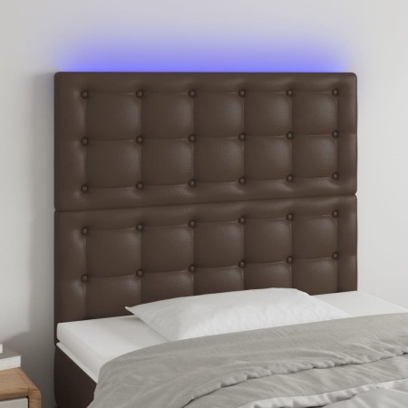 Headboard with LED lights brown synthetic leather 100x5x118/128 cm by , Headboards and footboards - Ref: Foro24-3122511, Pric...