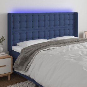 Cabecero con LED de tela azul 163x16x118/128 cm de , Cabeceros y pies de cama - Ref: Foro24-3124494, Precio: 140,99 €, Descue...