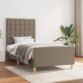 Bed frame with headboard in taupe gray fabric 100x200 cm by , Beds and slatted bases - Ref: Foro24-3125361, Price: 156,53 €, ...