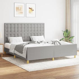 Bed frame with headboard light gray fabric 160x200 cm by , Beds and slatted bases - Ref: Foro24-3125389, Price: 233,95 €, Dis...