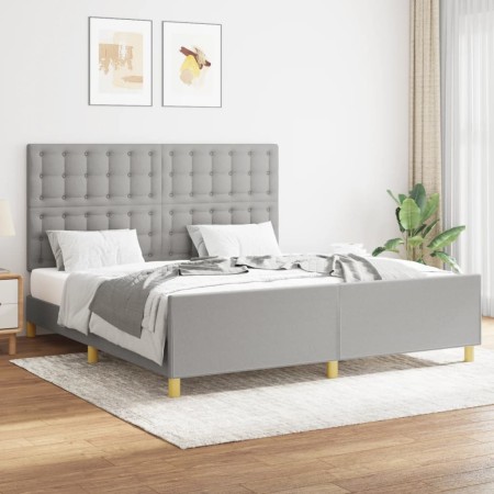 Bed frame with headboard light gray fabric 160x200 cm by , Beds and slatted bases - Ref: Foro24-3125389, Price: 222,88 €, Dis...