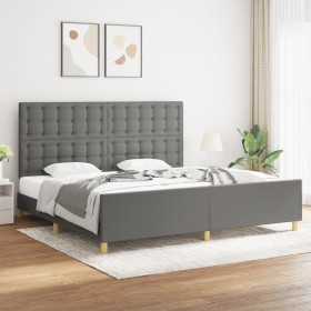 Bed frame with headboard dark gray fabric 200x200 cm by , Beds and slatted bases - Ref: Foro24-3125406, Price: 230,83 €, Disc...