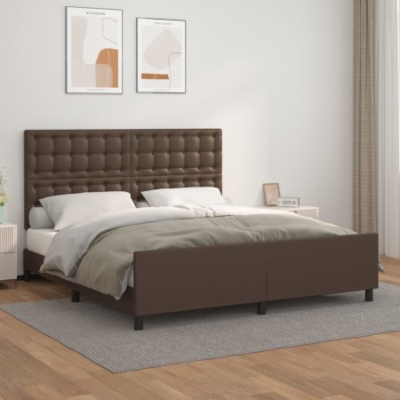 Brown synthetic leather headboard bed frame 180x200 cm by , Beds and slatted bases - Ref: Foro24-3125588, Price: 271,99 €, Di...