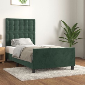 Estructura cama con cabecero terciopelo verde oscuro 90x190 cm de , Camas y somieres - Ref: Foro24-3125974, Precio: 155,11 €,...