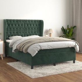 Cama box spring con colchón terciopelo verde oscuro 140x200 cm de , Camas y somieres - Ref: Foro24-3129396, Precio: 564,71 €,...