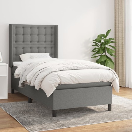 Cama box spring con colchón tela gris oscuro 100x200 cm de , Camas y somieres - Ref: Foro24-3131730, Precio: 388,97 €, Descue...