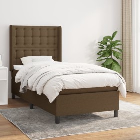 Box spring bed with dark brown fabric mattress 100x200 cm by , Beds and slatted bases - Ref: Foro24-3131732, Price: 404,09 €,...