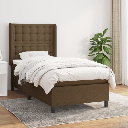 Cama box spring con colchón tela marrón oscuro 100x200 cm de , Camas y somieres - Ref: Foro24-3131732, Precio: 394,99 €, Desc...