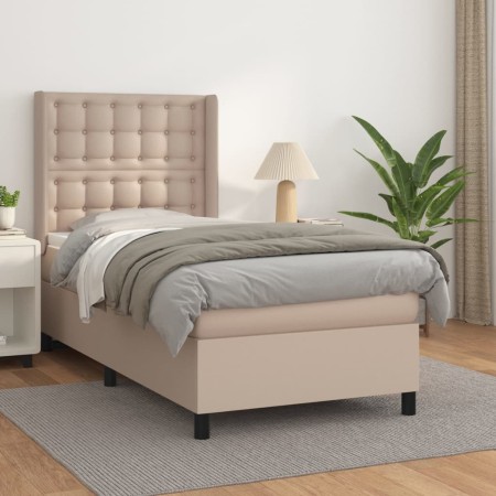 Box spring bed with cappuccino synthetic leather mattress 90x200 cm by , Beds and slatted bases - Ref: Foro24-3132482, Price:...