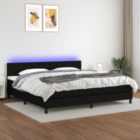 Box spring bed mattress and LED lights black fabric 200x200 cm by , Beds and slatted bases - Ref: Foro24-3133503, Price: 603,...