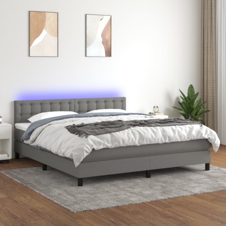 Box spring bed mattress and LED lights dark gray fabric 160x200 cm by , Beds and slatted bases - Ref: Foro24-3133486, Price: ...