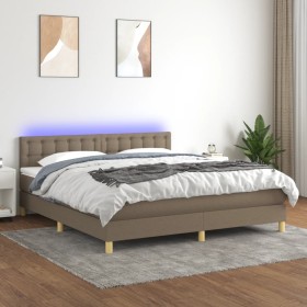 Cama box spring con colchón LED tela gris taupe 160x200 cm de , Camas y somieres - Ref: Foro24-3134049, Precio: 522,34 €, Des...