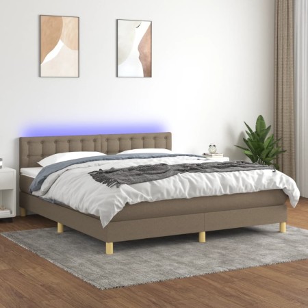 Cama box spring con colchón LED tela gris taupe 160x200 cm de , Camas y somieres - Ref: Foro24-3134049, Precio: 511,30 €, Des...