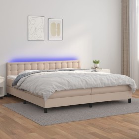 Cama box spring colchón LED cuero sintético capuchino 200x200cm de , Camas y somieres - Ref: Foro24-3134248, Precio: 617,99 €...