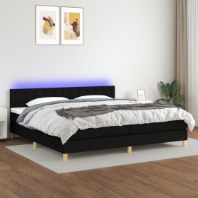 Cama box spring con colchón LED tela negro 200x200 cm de , Camas y somieres - Ref: Foro24-3134063, Precio: 599,89 €, Descuent...