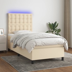 Cama box spring colchón y luces LED tela color crema 90x190 cm de , Camas y somieres - Ref: Foro24-3135162, Precio: 365,99 €,...