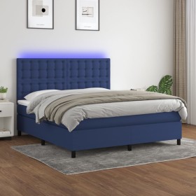 Box spring bed mattress and LED lights blue fabric 160x200 cm by , Beds and slatted bases - Ref: Foro24-3135211, Price: 574,9...