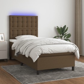 Cama box spring colchón luces LED tela marrón oscuro 100x200cm de , Camas y somieres - Ref: Foro24-3135176, Precio: 393,99 €,...