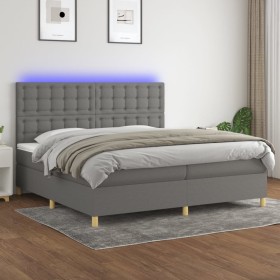 Box spring bed mattress and LED lights light gray fabric 200x200 cm by , Beds and slatted bases - Ref: Foro24-3135782, Price:...