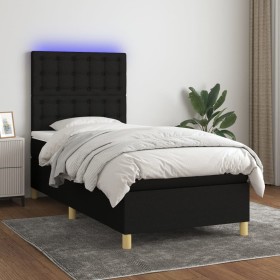 Box spring bed mattress and LED lights black fabric 100x200 cm by , Beds and slatted bases - Ref: Foro24-3135735, Price: 351,...