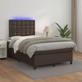 Cama box spring colchón y LED cuero sintético marrón 120x200 cm de , Camas y somieres - Ref: Foro24-3135936, Precio: 466,99 €...