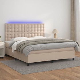 Box spring bed LED mattress cappuccino synthetic leather 180x200cm by , Beds and slatted bases - Ref: Foro24-3135962, Price: ...