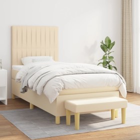 Cama box spring con colchón tela color crema 90x190 cm de , Camas y somieres - Ref: Foro24-3137282, Precio: 397,99 €, Descuen...