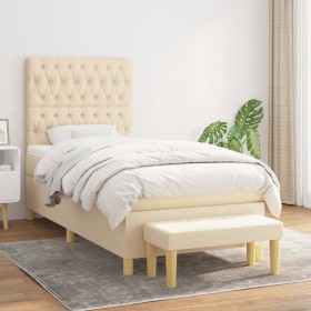 Cama box spring con colchón tela color crema 90x200 cm de , Camas y somieres - Ref: Foro24-3137370, Precio: 398,80 €, Descuen...