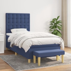 Box spring bed with blue fabric mattress 90x190 cm by , Beds and slatted bases - Ref: Foro24-3137443, Price: 403,99 €, Discou...