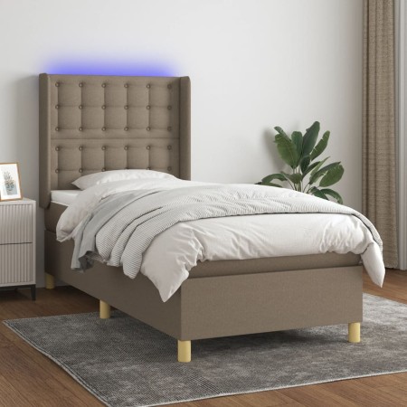 Boxspringbett mit Matratze und LED-Leuchten taupegrauer Stoff 90x200 cm von , Betten und Lattenroste - Ref: Foro24-3139169, P...